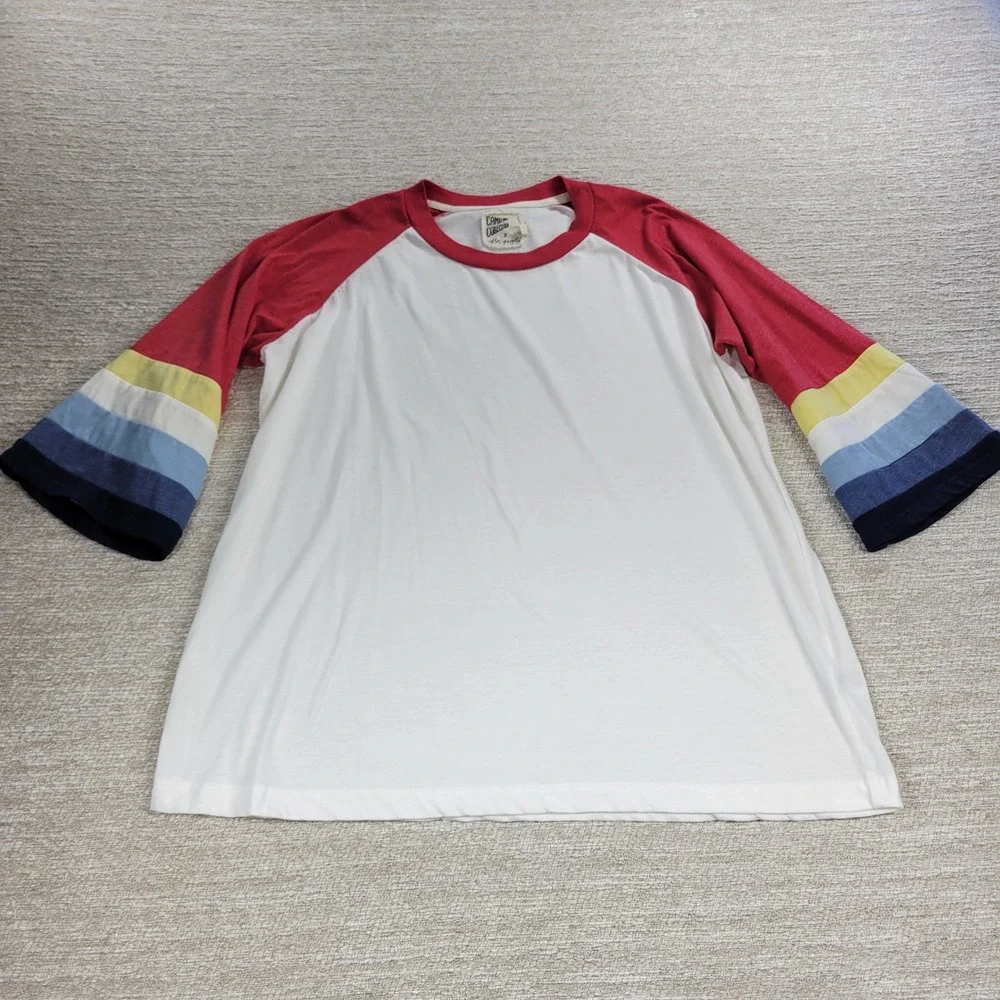 Camp Collection x Free People Yellowstone Tee M Rainbow Stripe Raglan 3/4 Sleeve